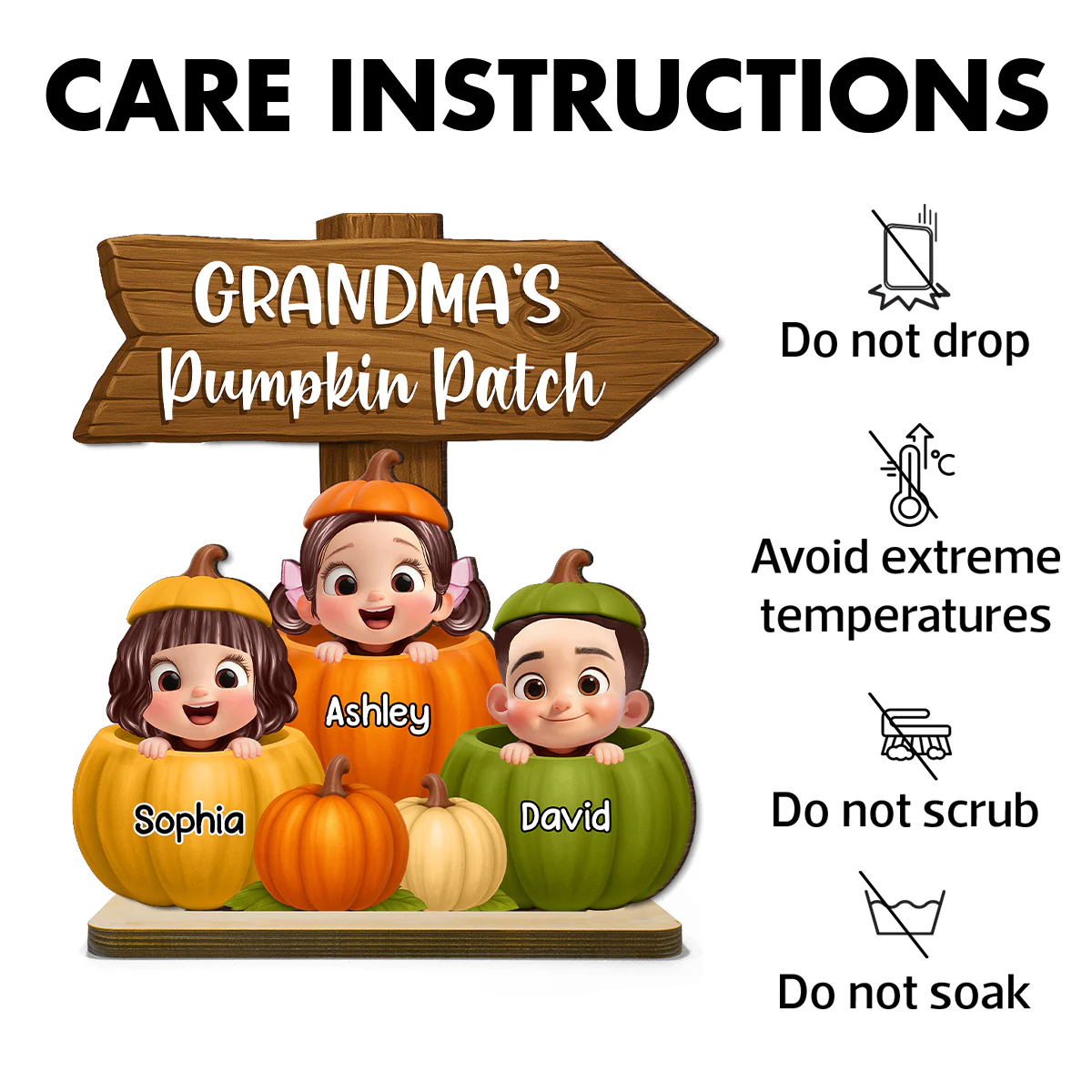 Grandma Pumpkin Patch Cute Grandkids Direction Sign 3D Effect Personalized Standing Wooden Plaque - Image 9