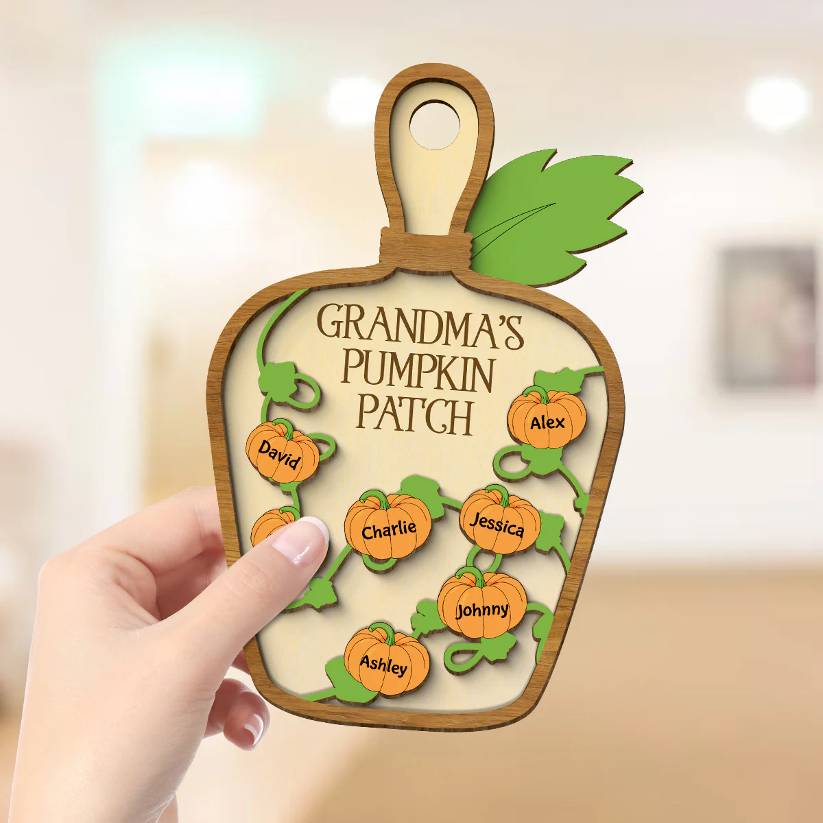 Grandma Pumpkin Patch Cutting Board Personalized 2-Layer Wooden Plaque, Fall Season Decor - Image 3