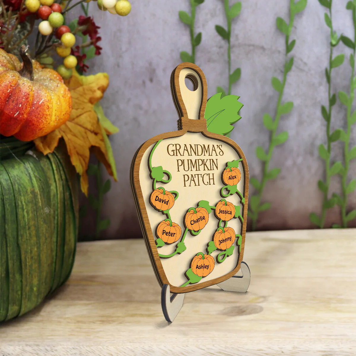Grandma Pumpkin Patch Cutting Board Personalized 2-Layer Wooden Plaque, Fall Season Decor - Image 4