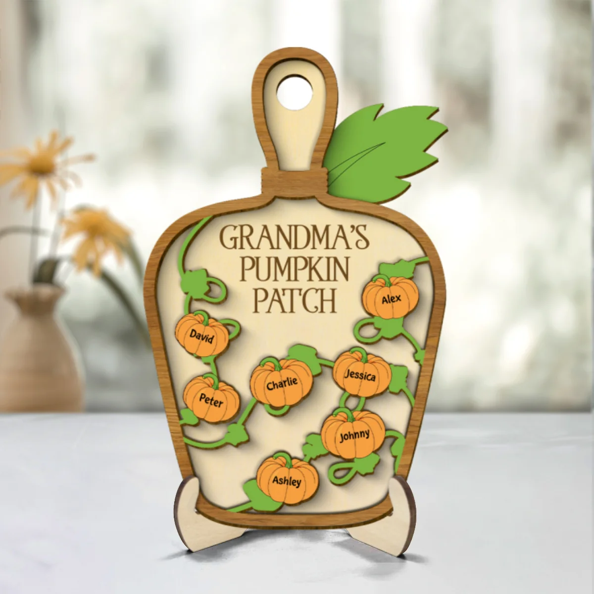Grandma Pumpkin Patch Cutting Board Personalized 2-Layer Wooden Plaque, Fall Season Decor - Image 7