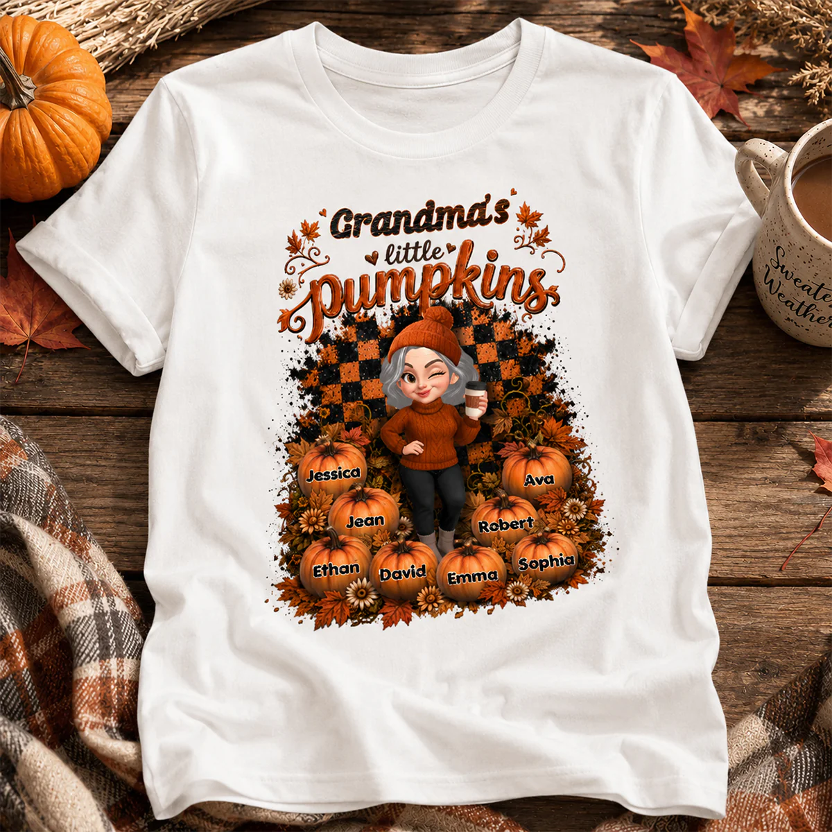 Grandma Pumpkin Patch Retro - Personalized Shirt - Fall Season Gift, Gift For Grandma