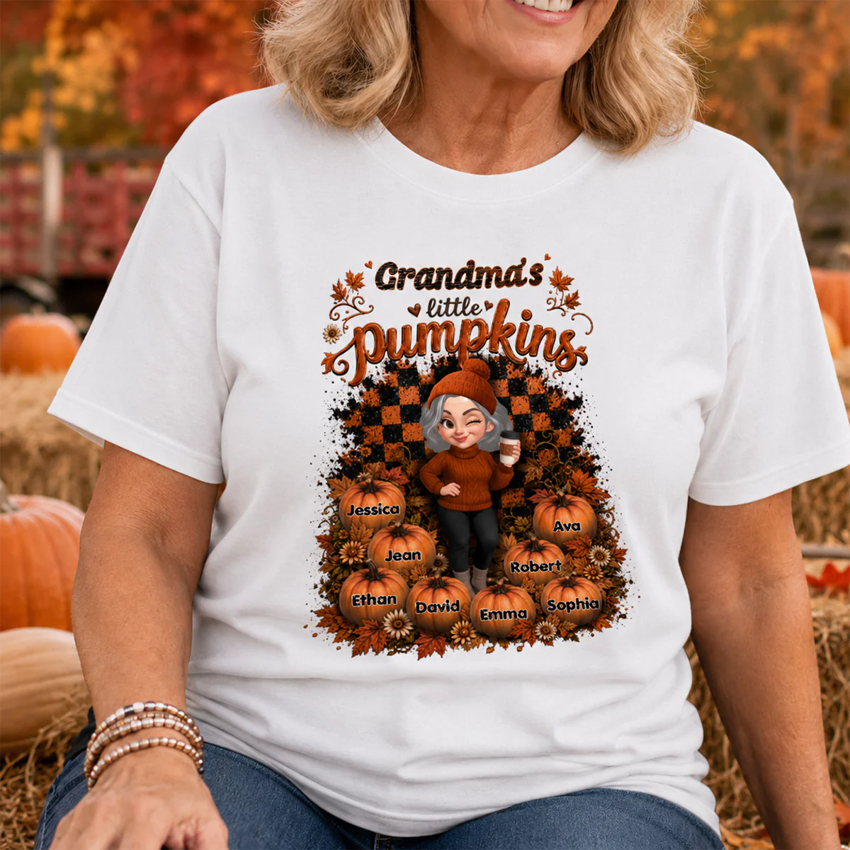 Grandma Pumpkin Patch Retro - Personalized Shirt - Fall Season Gift, Gift For Grandma - Image 6
