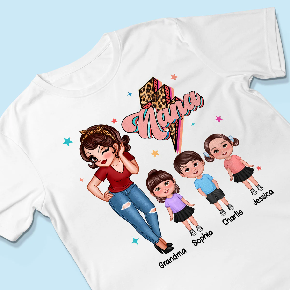 Grandma Retro Leopard Lightning Personalized Shirt - Image 3