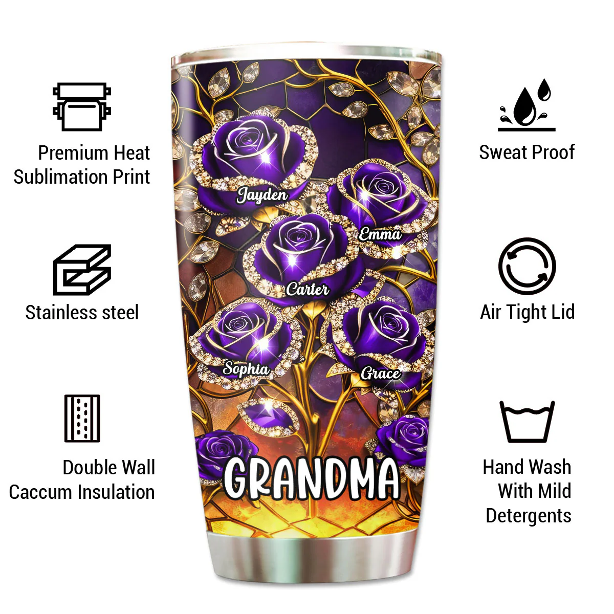 Grandma Roses - Personalized Tumbler - Mother's Day Gift For Grandma - Image 3