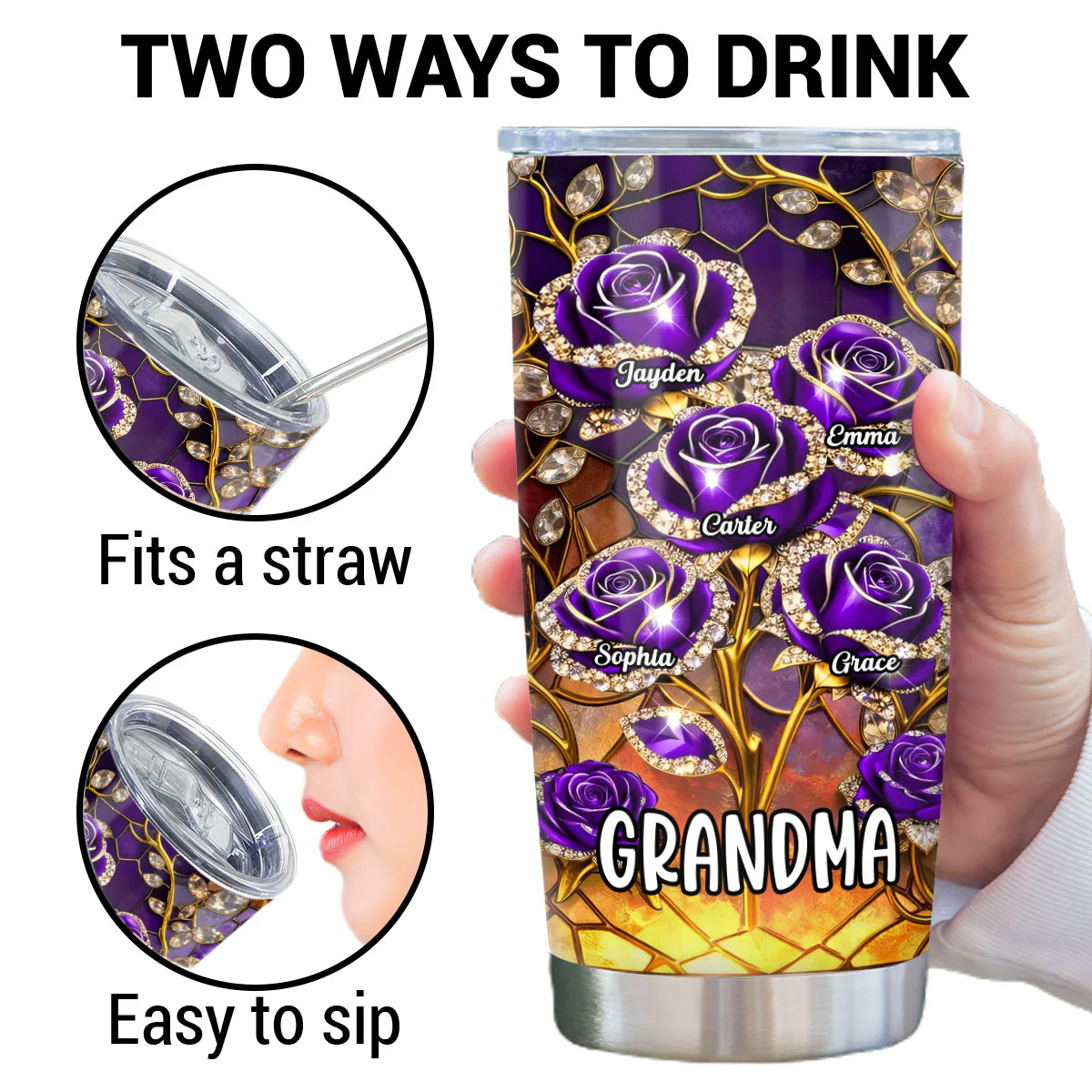 Grandma Roses - Personalized Tumbler - Mother's Day Gift For Grandma - Image 4