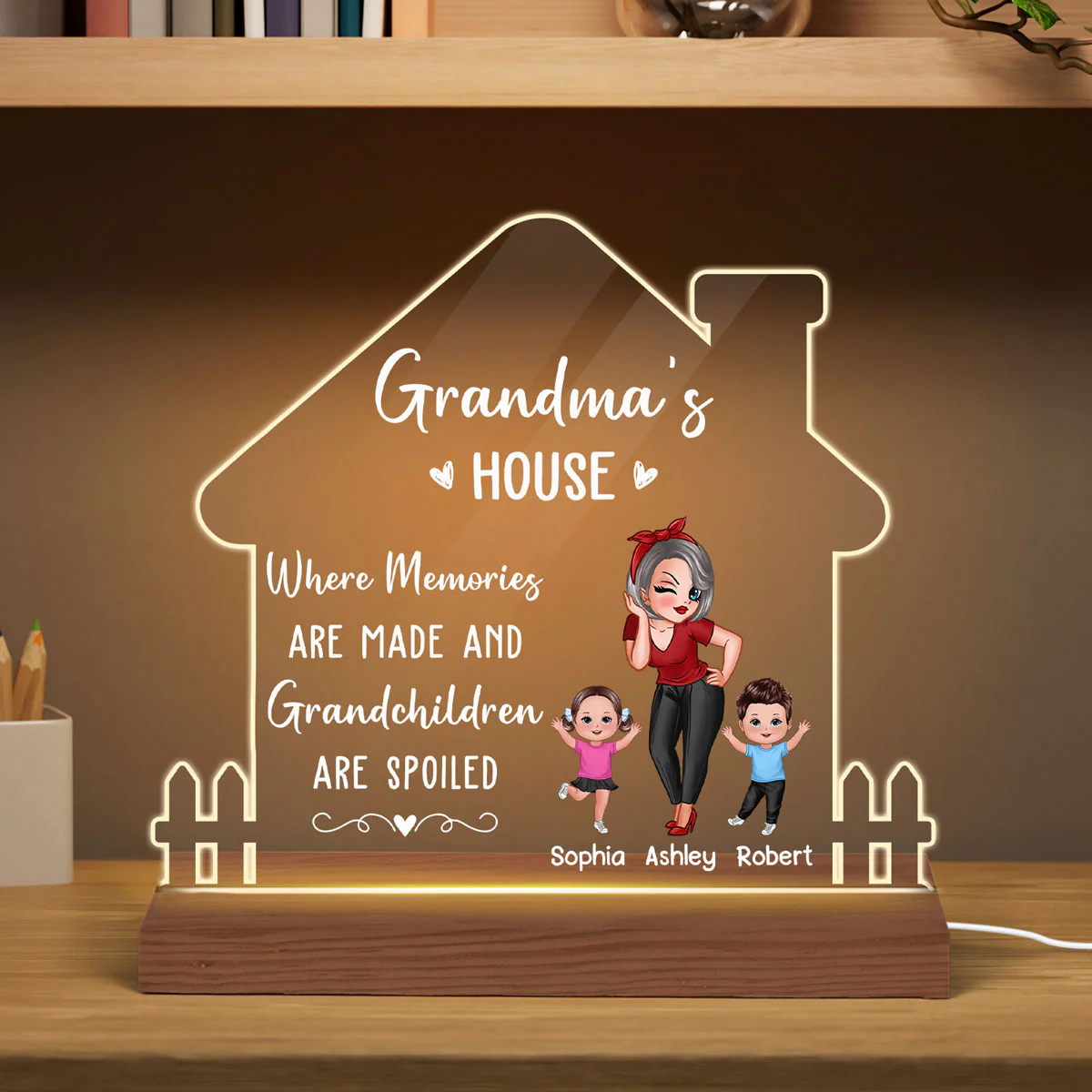 Grandma‘s Home Spoiled Kids Sassy Girl Happy Kids Personalized Custom Shape Acrylic Plaque LED Night Light