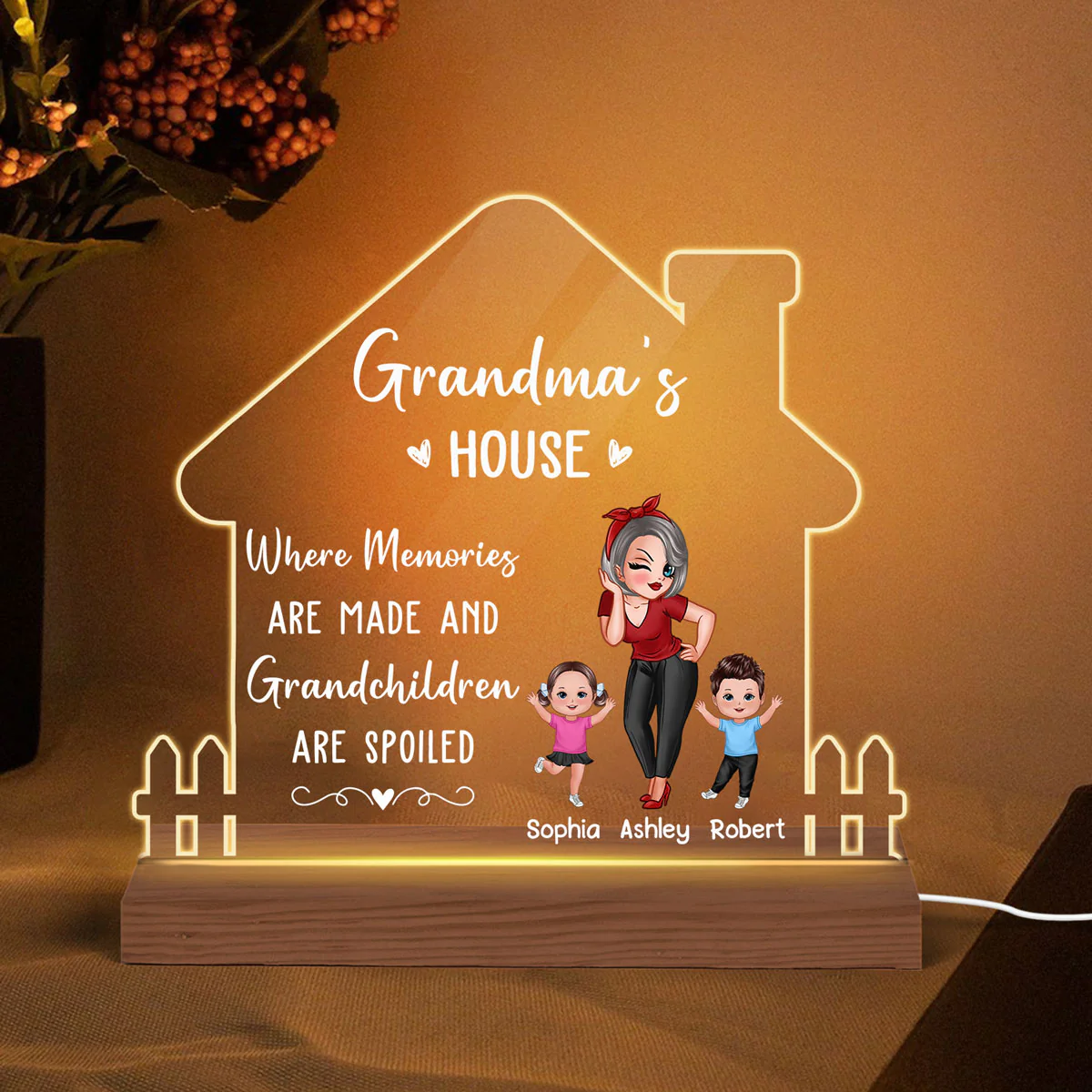 Grandma‘s Home Spoiled Kids Sassy Girl Happy Kids Personalized Custom Shape Acrylic Plaque LED Night Light - Image 2
