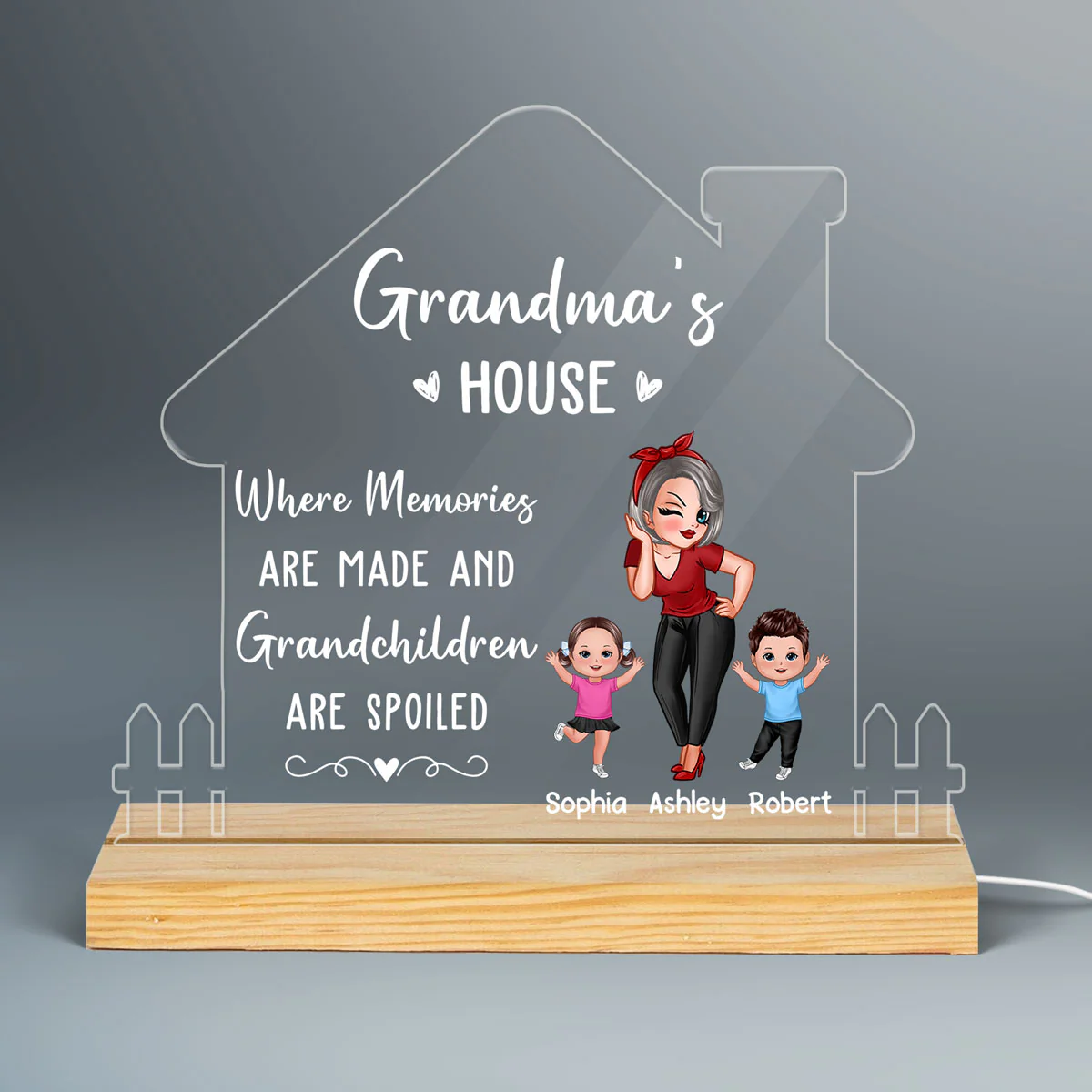 Grandma‘s Home Spoiled Kids Sassy Girl Happy Kids Personalized Custom Shape Acrylic Plaque LED Night Light - Image 3
