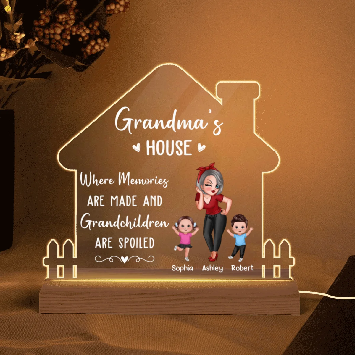 Grandma‘s Home Spoiled Kids Sassy Girl Happy Kids Personalized Custom Shape Acrylic Plaque LED Night Light - Image 5
