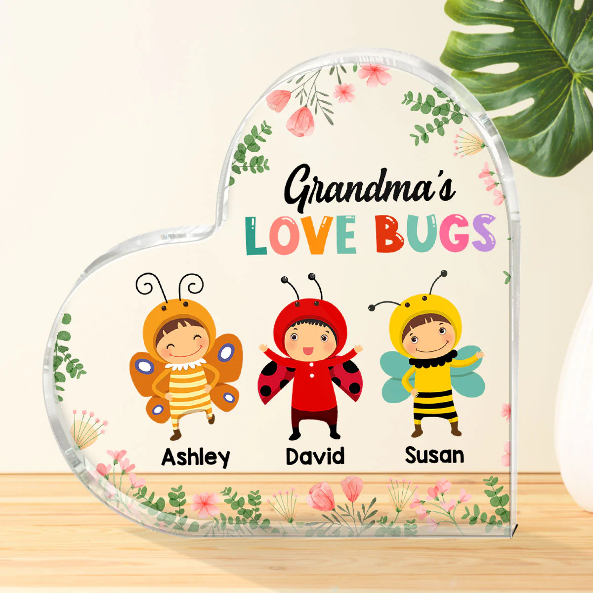 Grandma‘s Love Bugs Mother’s Day Gift Personalized Acrylic Heart Plaque