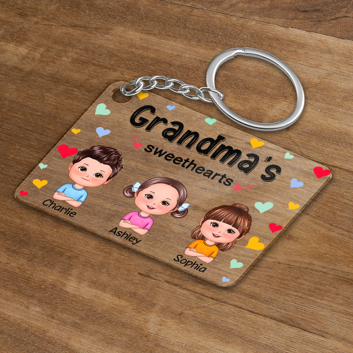 Grandma‘s Sweethearts Cute Doll Kids Colorful Hearts Personalized Acrylic Keychain - Image 3