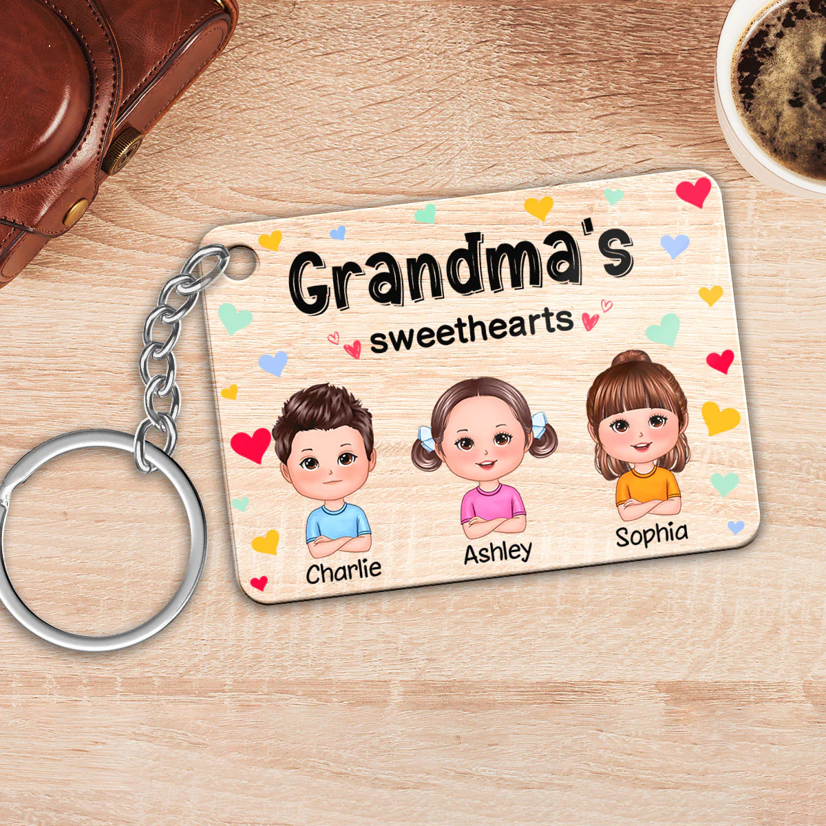 Grandma‘s Sweethearts Cute Doll Kids Colorful Hearts Personalized Acrylic Keychain - Image 4