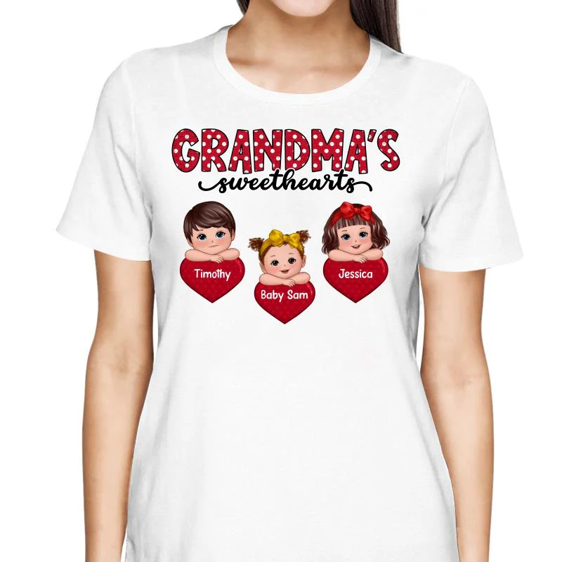 Grandma‘s Sweethearts Cute Kids On Hand Personalized Shirt - Image 2