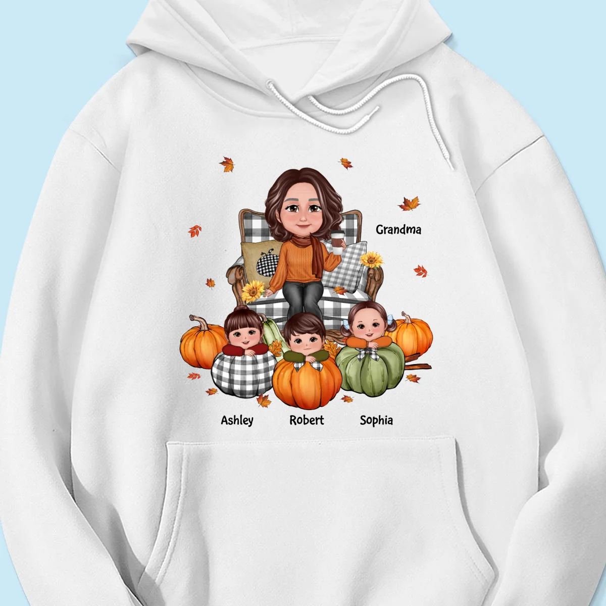 Grandma Sitting On Chair Kids Pumpkin Personalized Shirt, Fall Season Gift For Grandma - Image 14