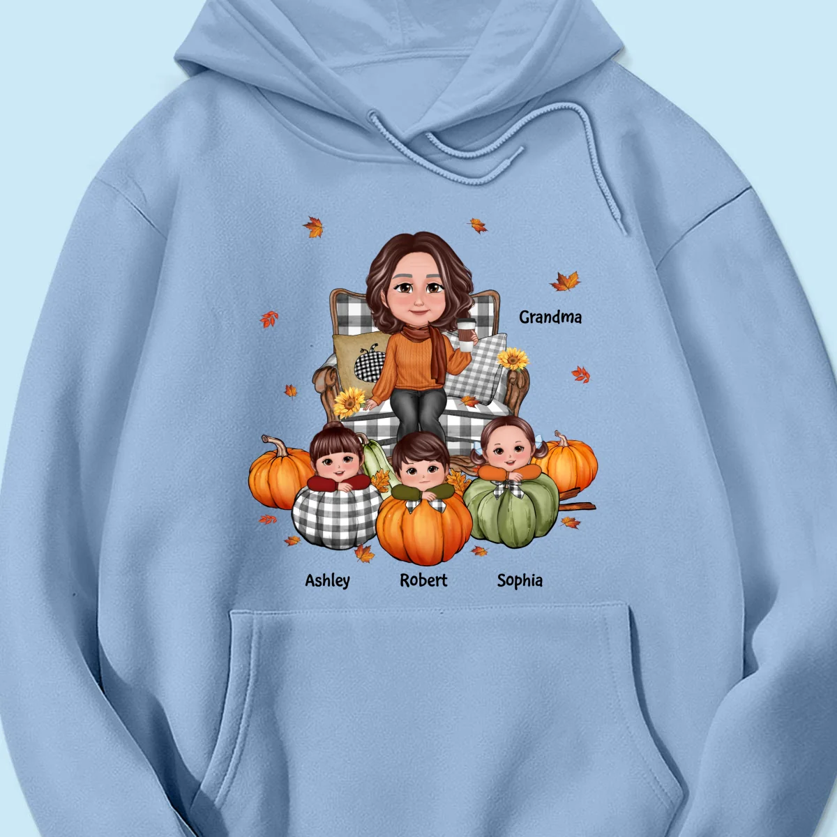 Grandma Sitting On Chair Kids Pumpkin Personalized Shirt, Fall Season Gift For Grandma - Image 16