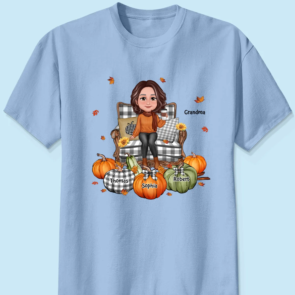 Grandma Sitting On Chair Pumpkins Personalized Shirt - Image 10