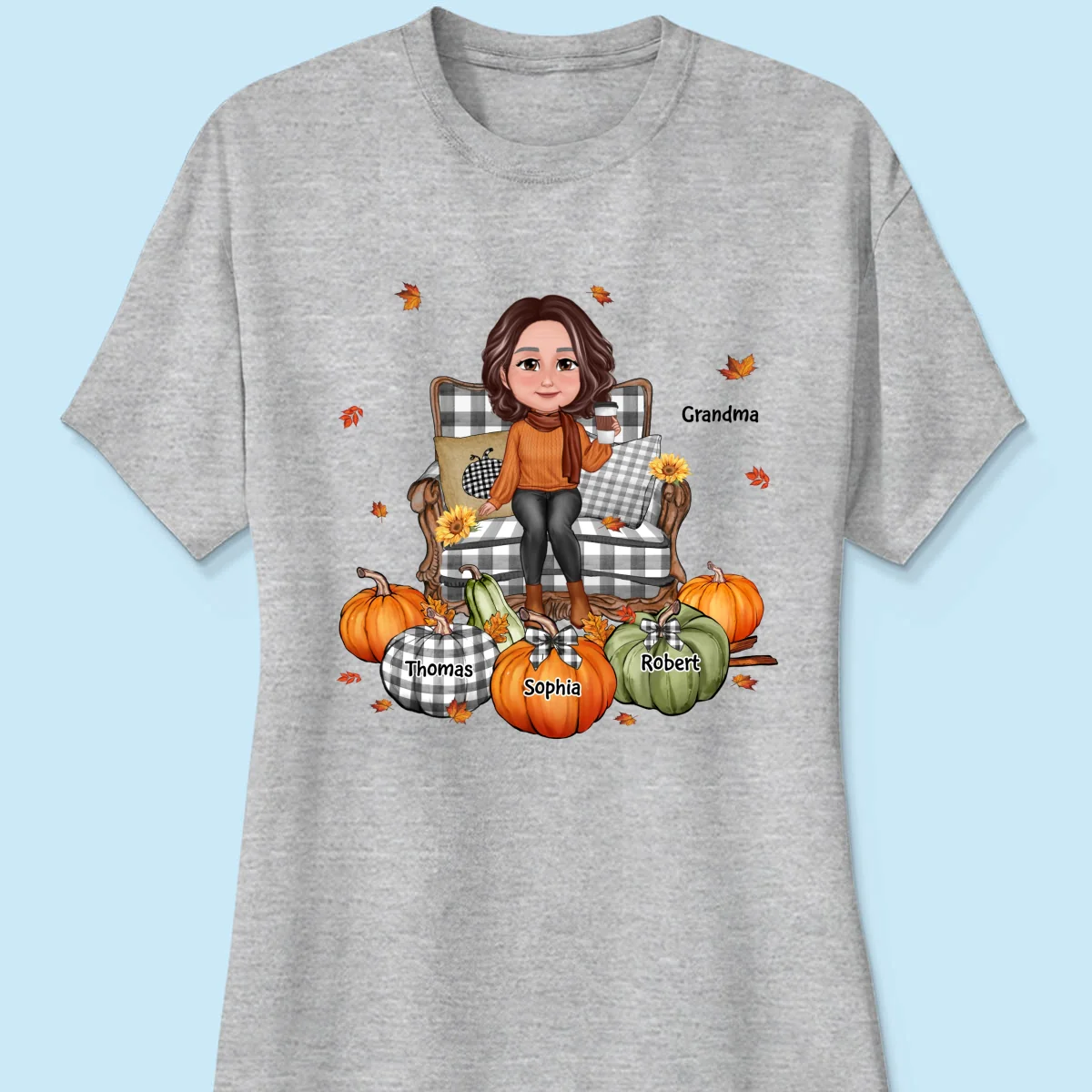 Grandma Sitting On Chair Pumpkins Personalized Shirt - Image 12