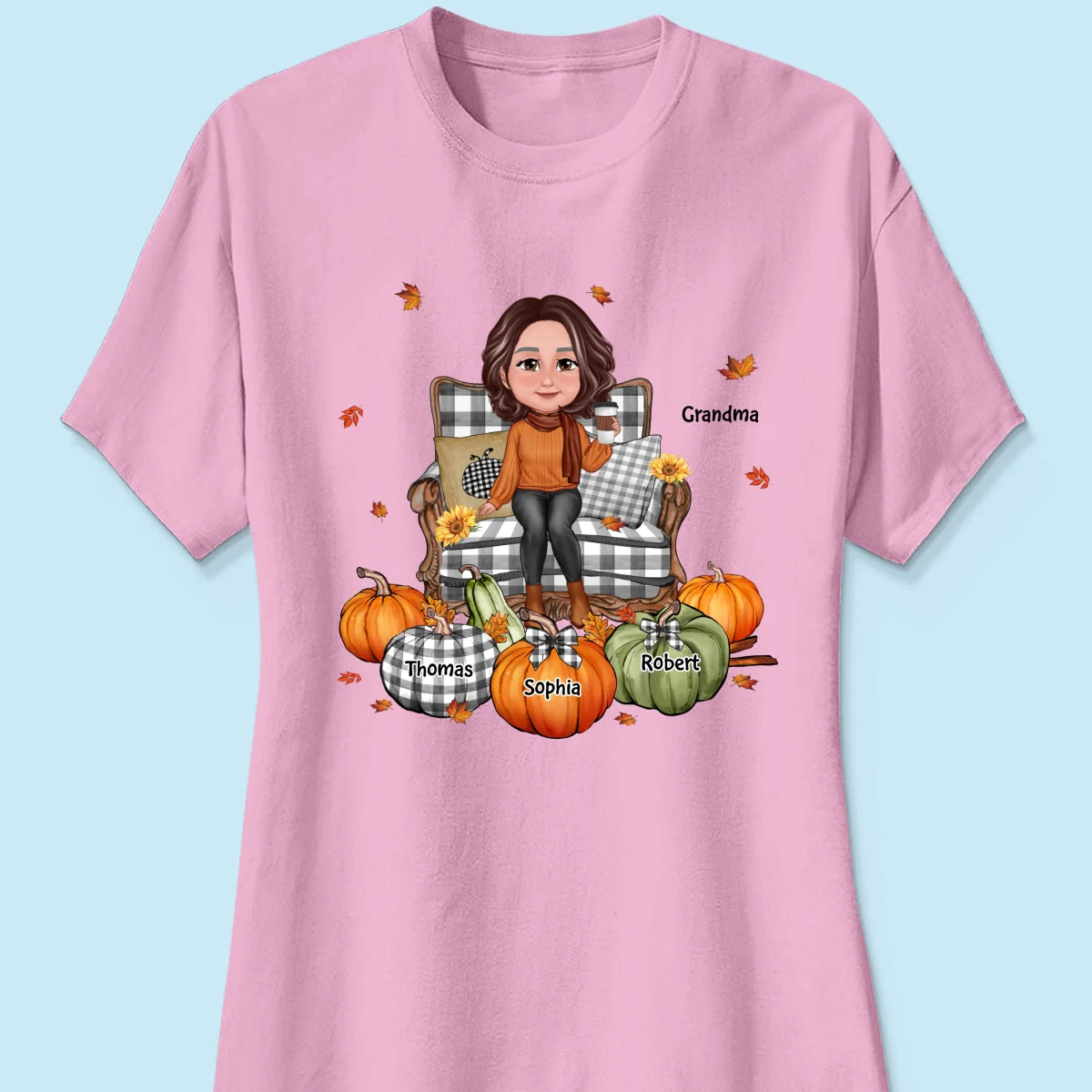 Grandma Sitting On Chair Pumpkins Personalized Shirt - Image 13
