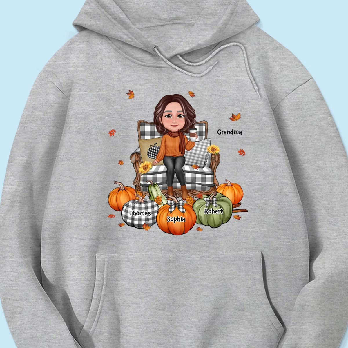 Grandma Sitting On Chair Pumpkins Personalized Shirt - Image 16