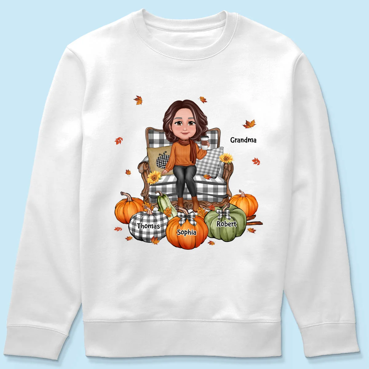 Grandma Sitting On Chair Pumpkins Personalized Shirt - Image 19
