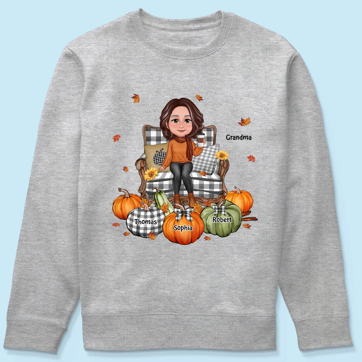 Grandma Sitting On Chair Pumpkins Personalized Shirt - Image 20
