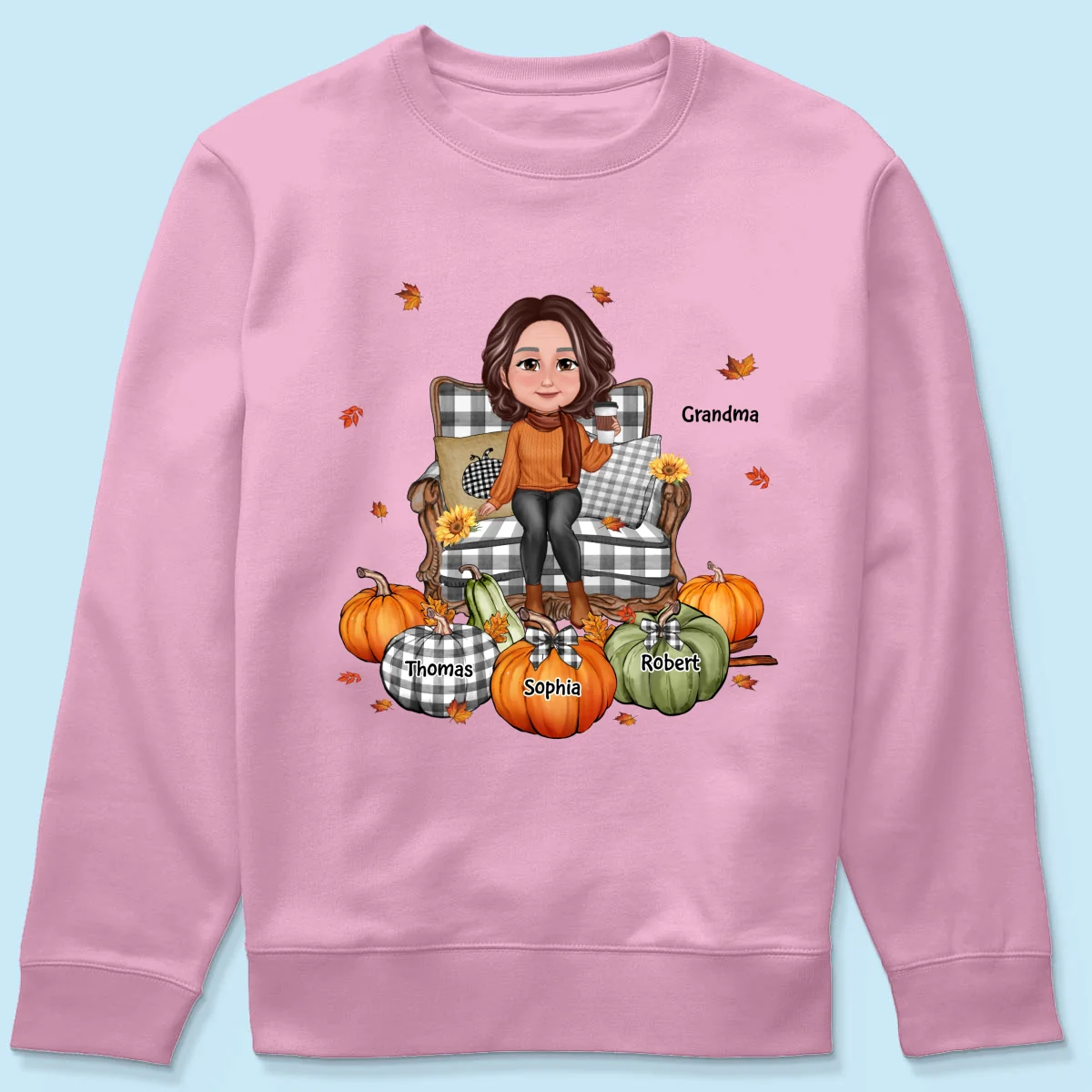 Grandma Sitting On Chair Pumpkins Personalized Shirt - Image 21