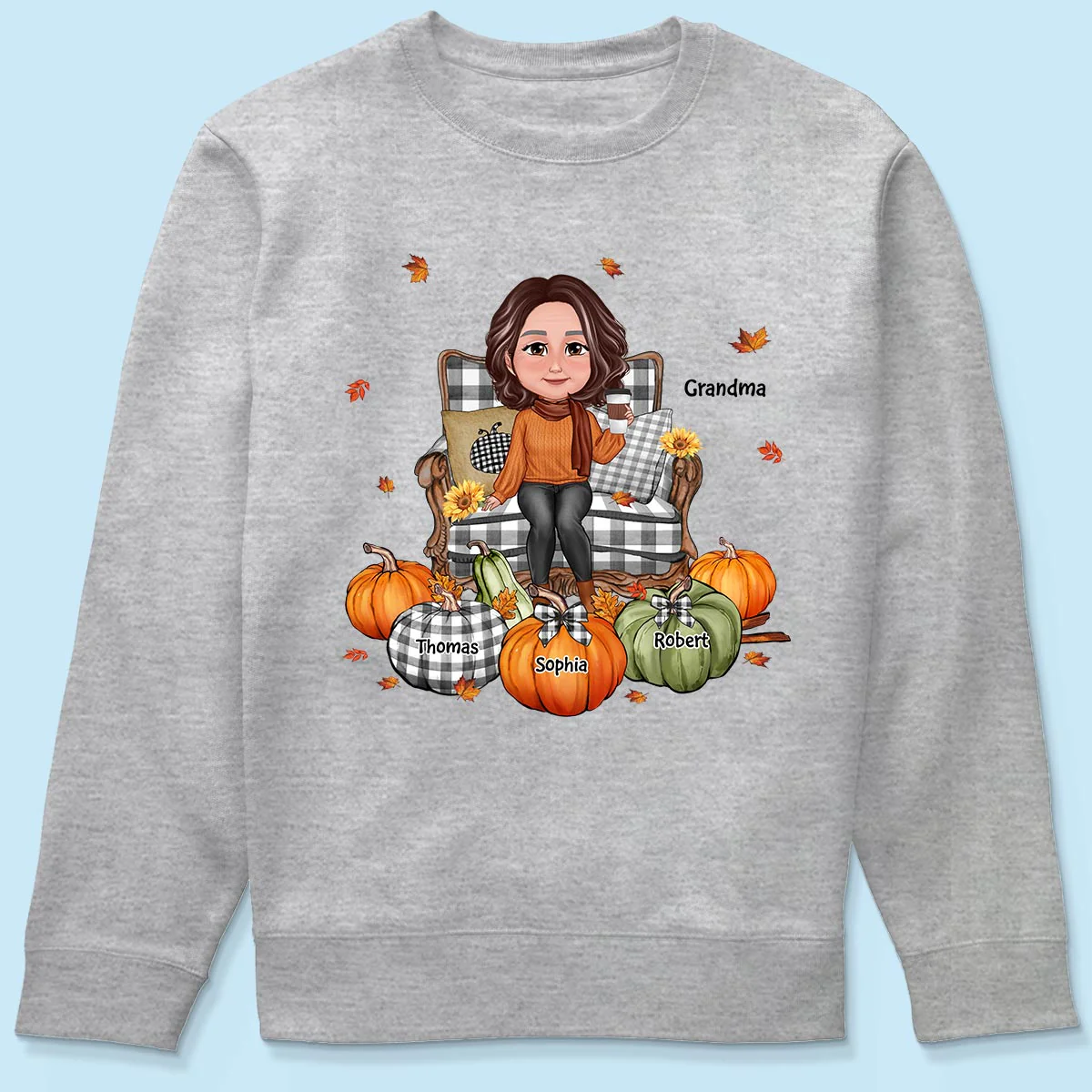 Grandma Sitting On Chair Pumpkins Personalized Shirt - Image 6