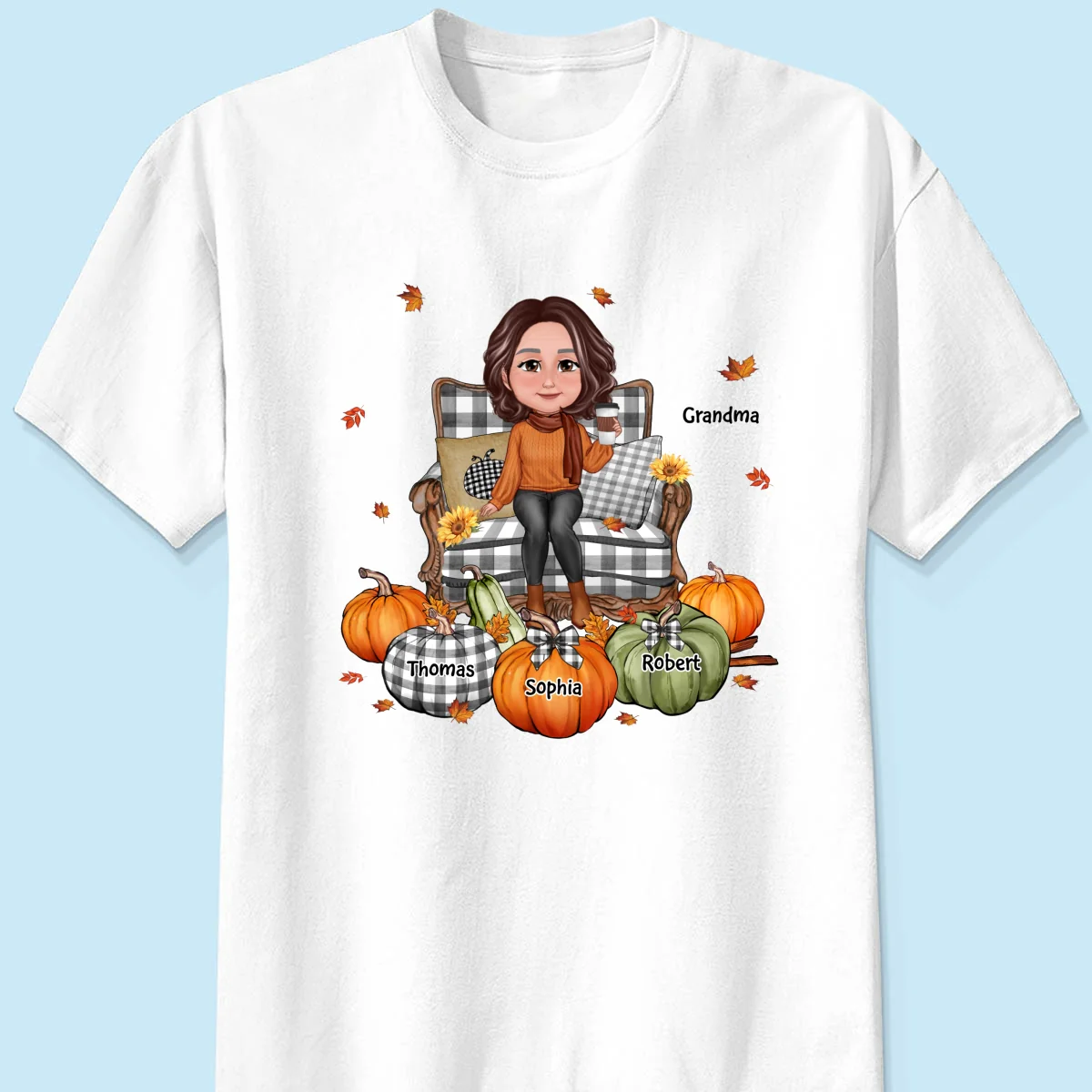 Grandma Sitting On Chair Pumpkins Personalized Shirt - Image 7