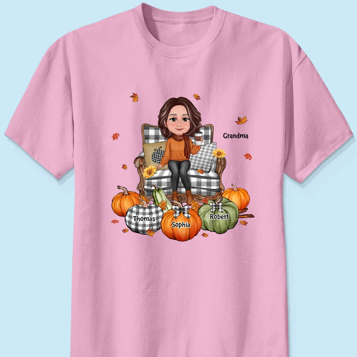 Grandma Sitting On Chair Pumpkins Personalized Shirt - Image 9