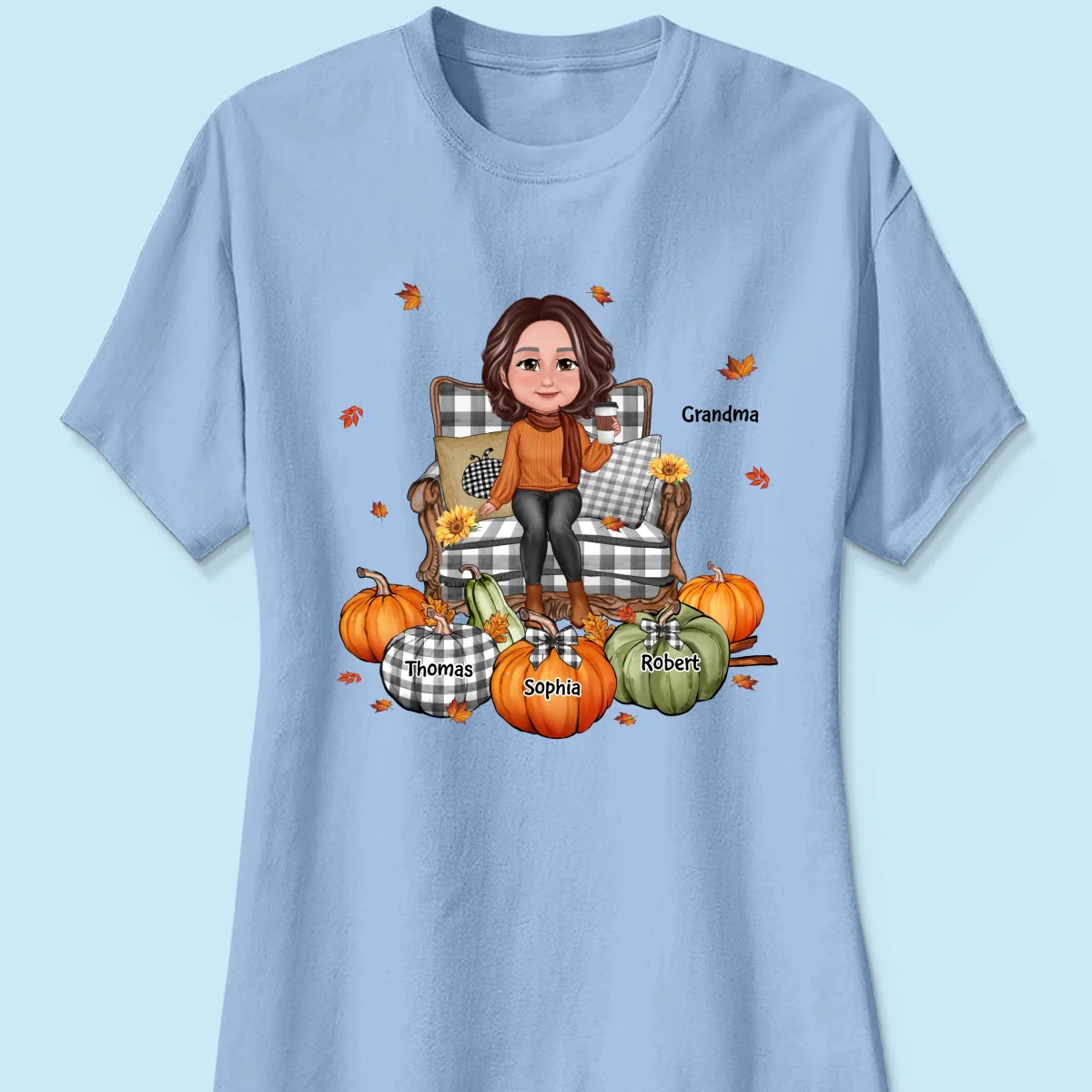 Grandma Sitting On Chair Pumpkins Personalized Shirt - Image 14