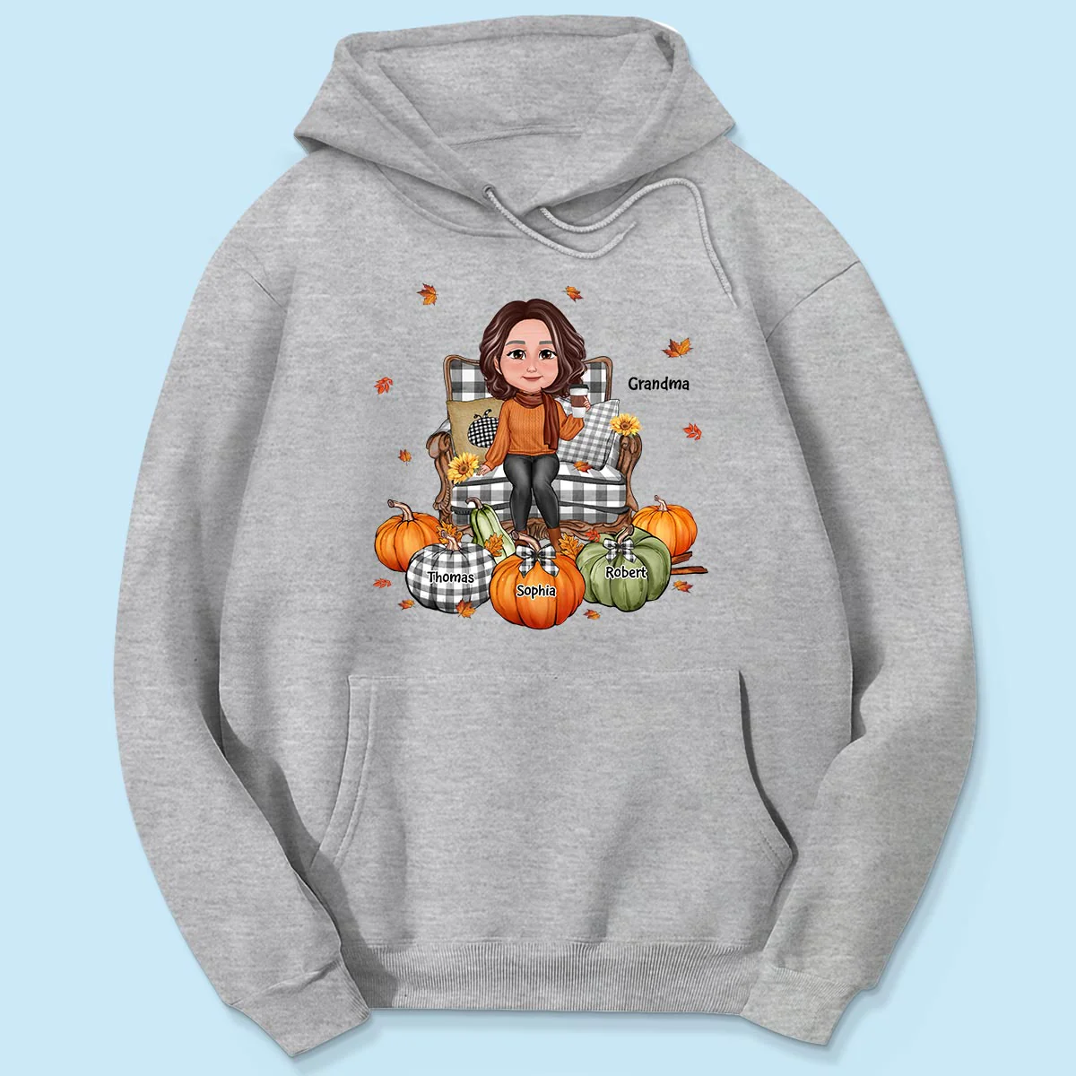 Grandma Sitting On Chair Pumpkins Personalized Shirt - Image 5