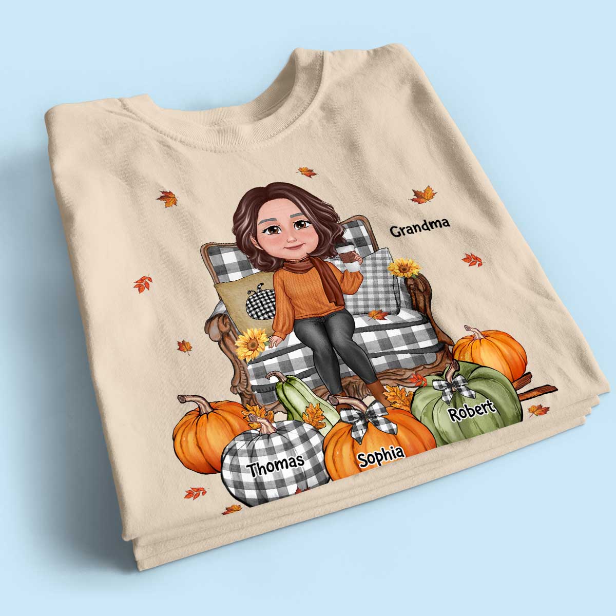 Grandma Sitting On Chair Pumpkins Personalized Shirt - Image 2