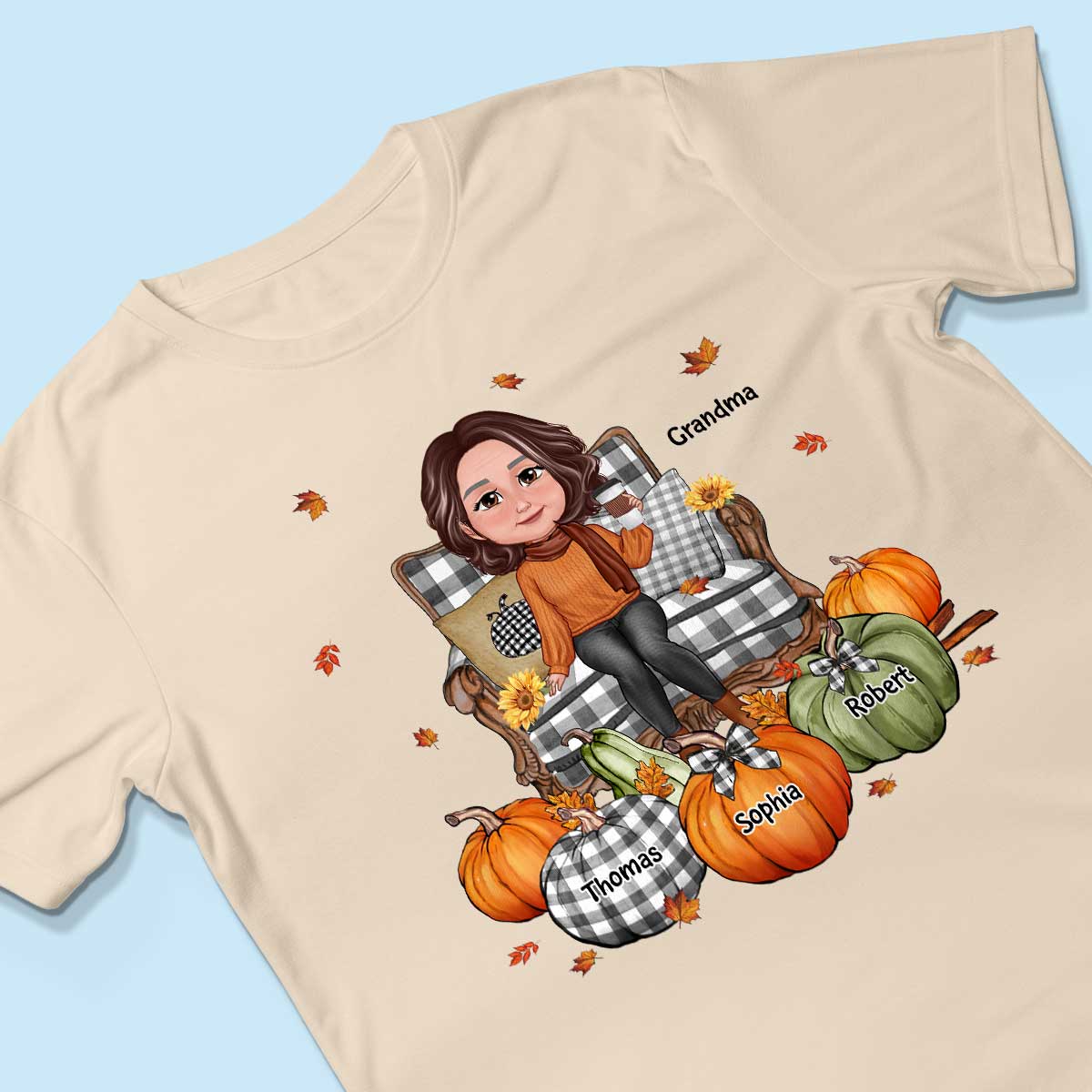 Grandma Sitting On Chair Pumpkins Personalized Shirt - Image 3