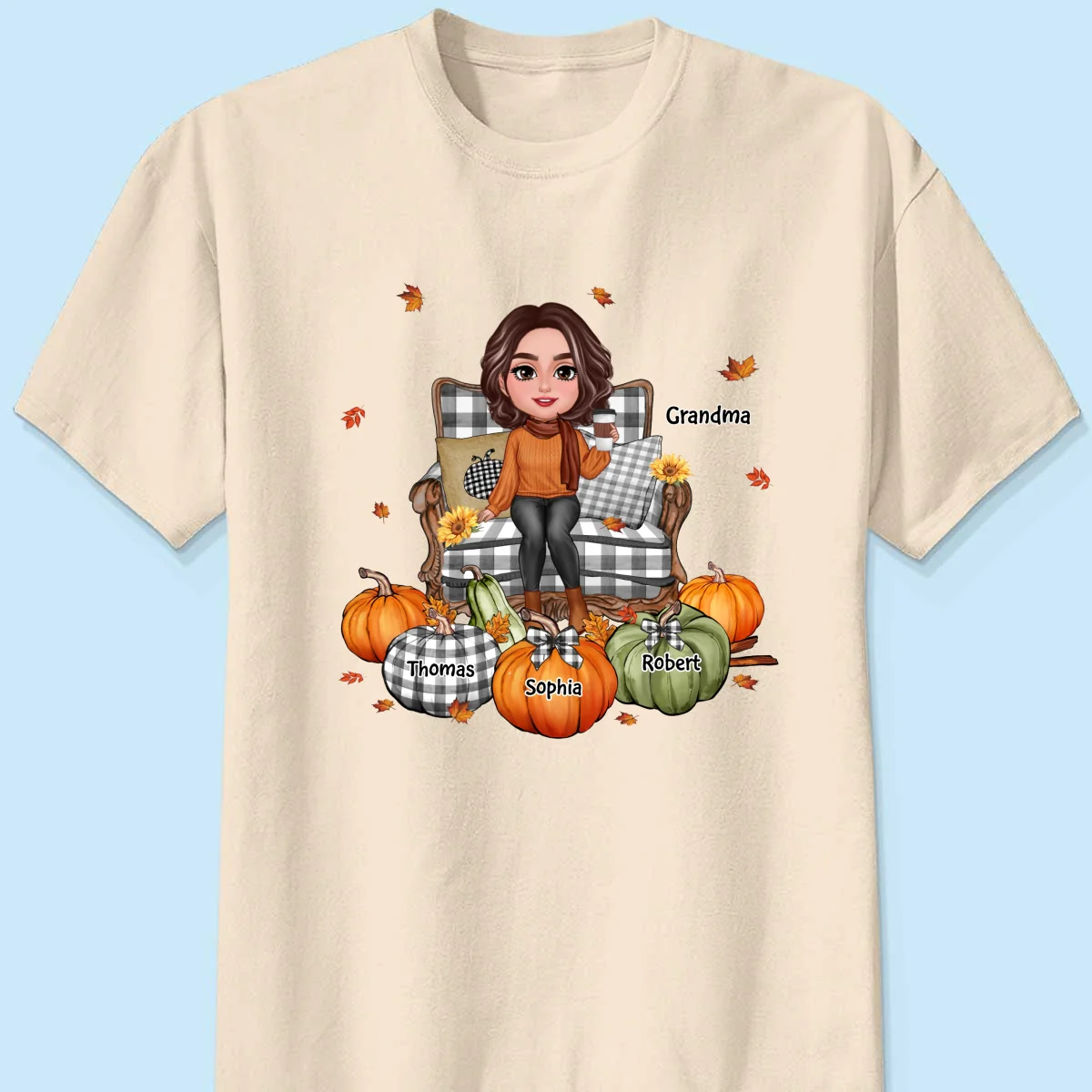 Grandma Sitting On Chair Pumpkins Personalized Shirt - Image 4