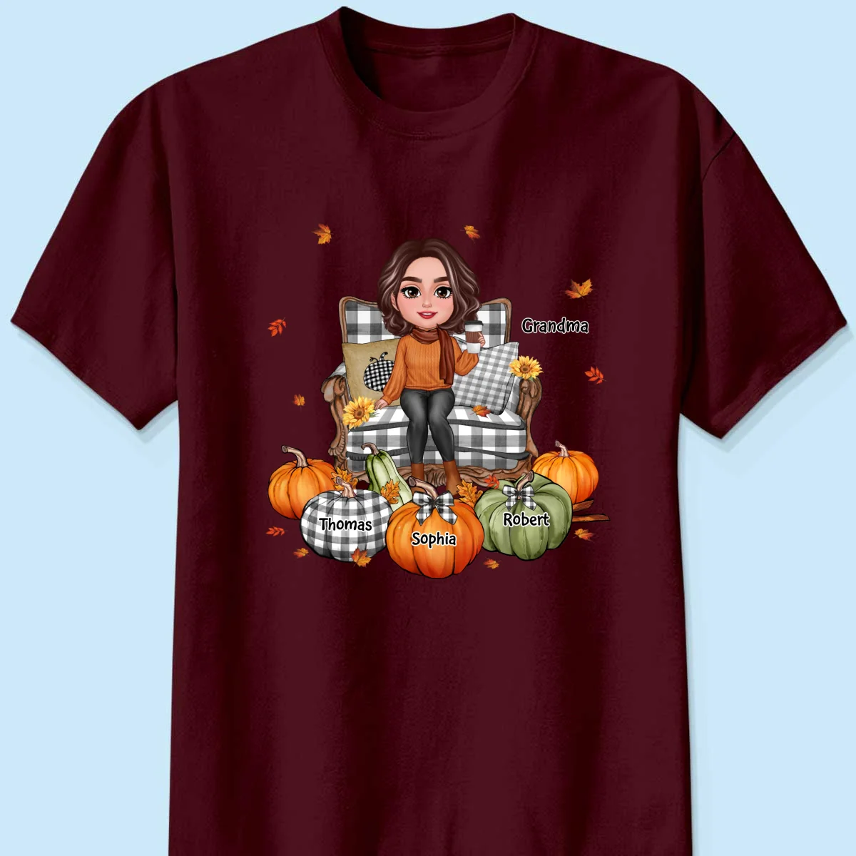 Grandma Sitting On Chair Pumpkins Personalized Shirt - Image 6