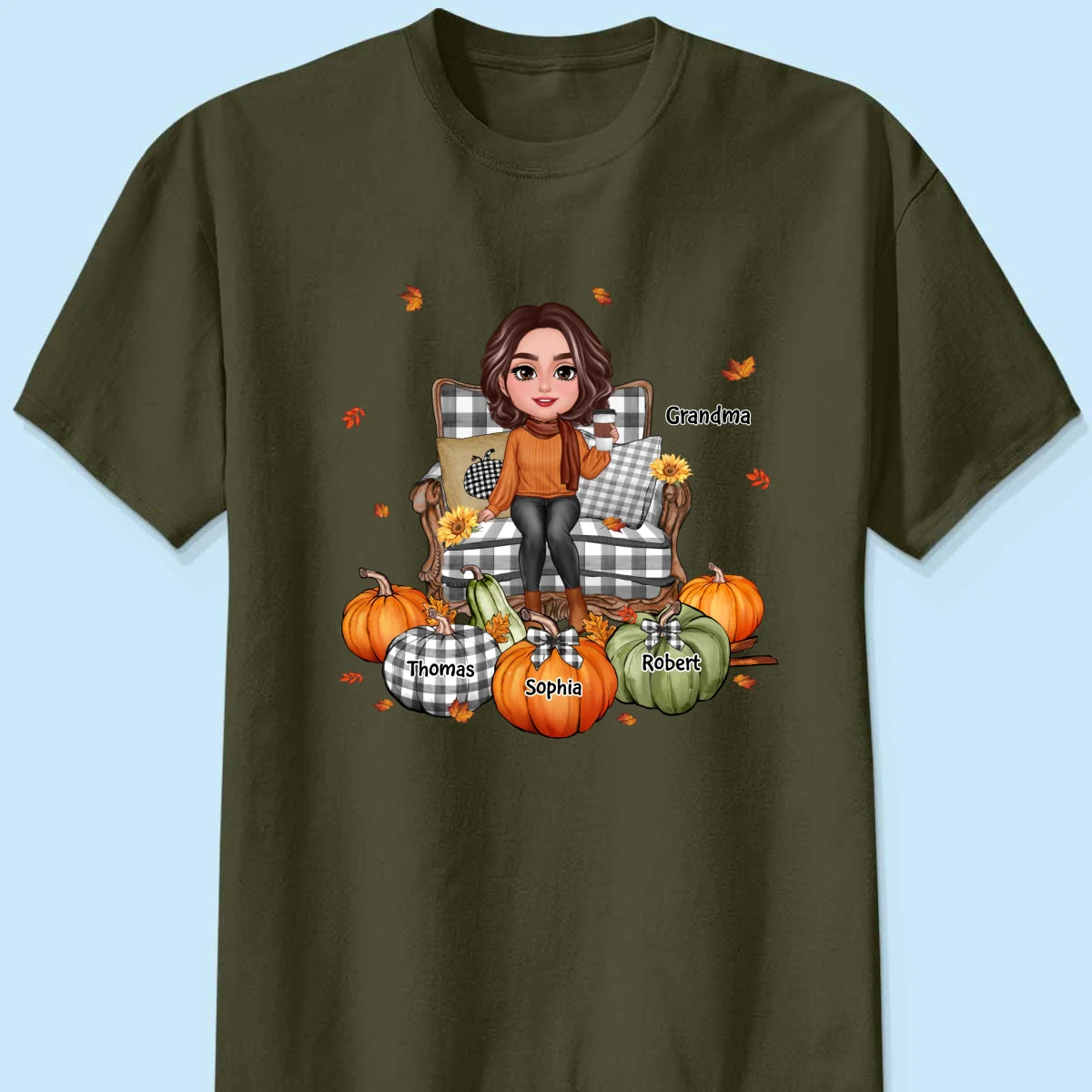 Grandma Sitting On Chair Pumpkins Personalized Shirt - Image 7