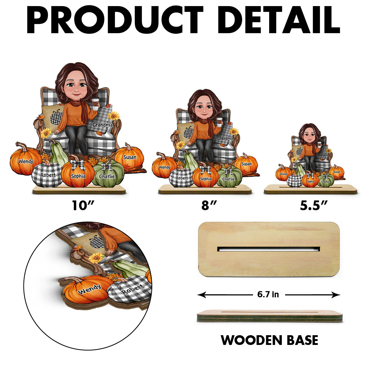 Grandma Sitting On Chair Pumpkins Personalized 2-Layer Standing Wooden Plaque, Fall Season Decor - Image 6