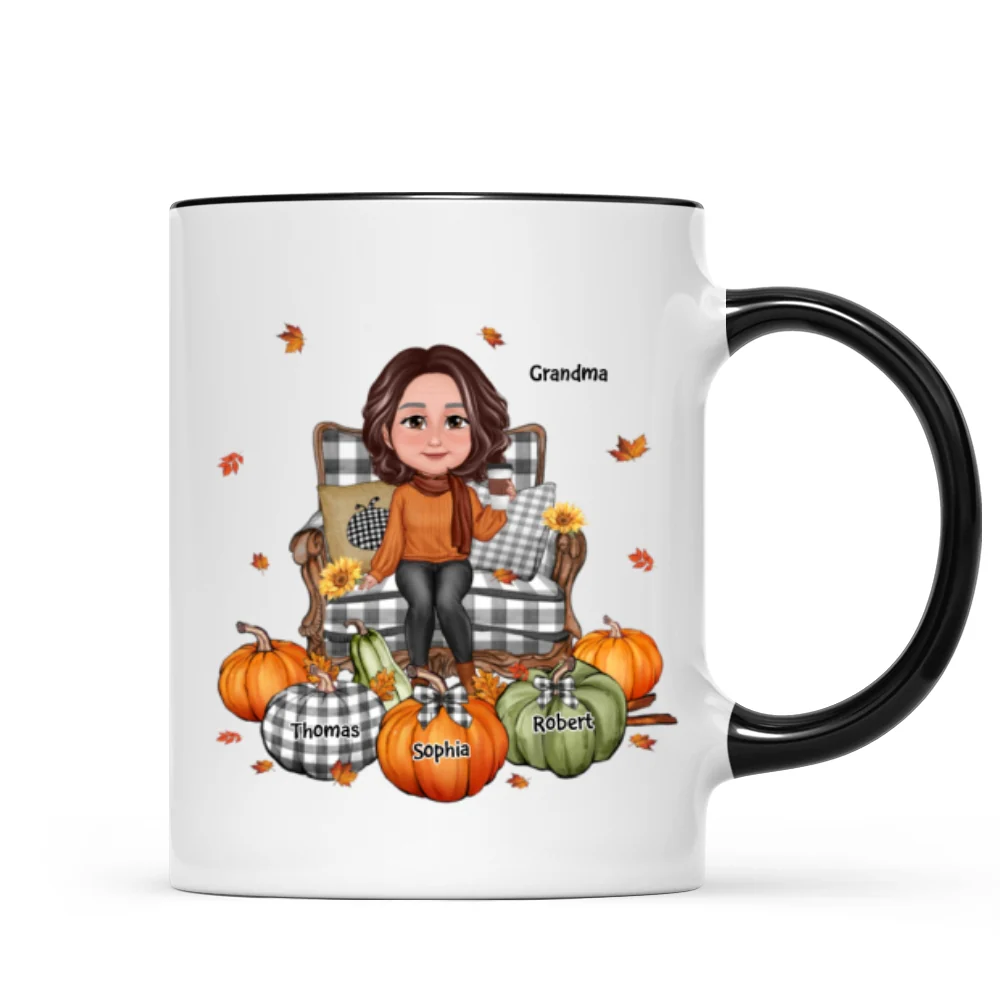 Grandma Sitting On Chair Pumpkins Personalized Mug - Image 5