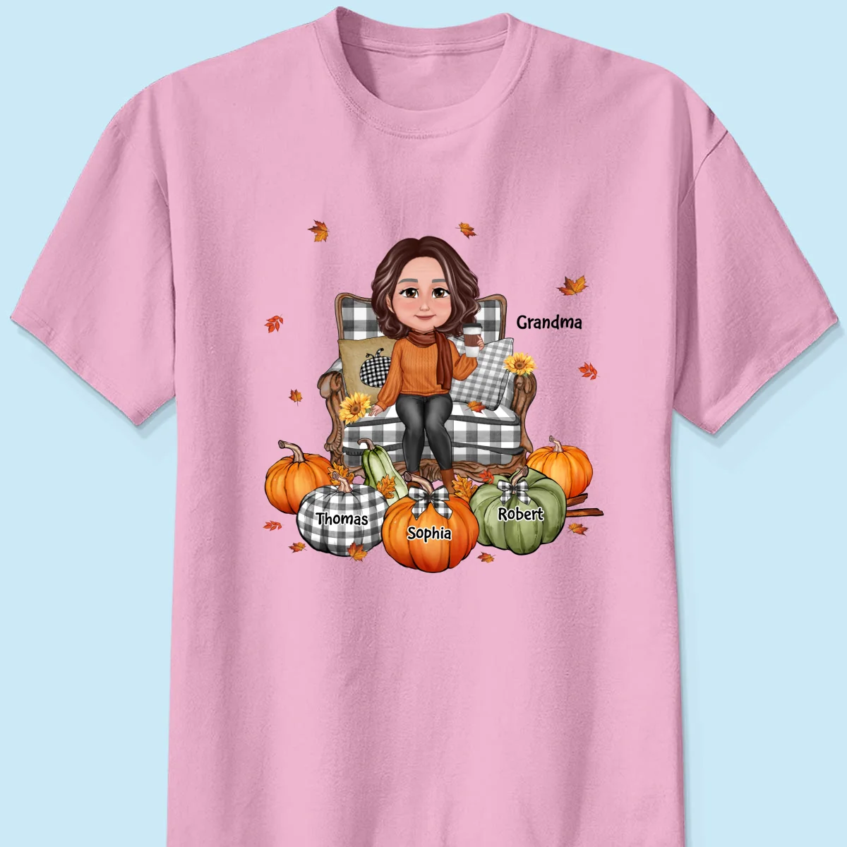 Grandma Sitting On Chair Pumpkins - Personalized Shirt - Gift For Grandma - Image 10
