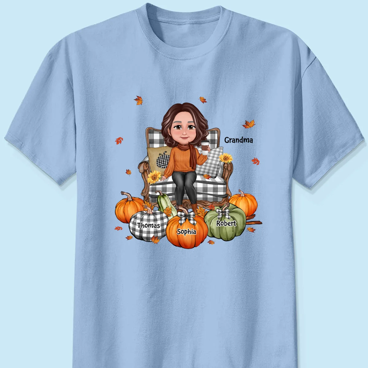 Grandma Sitting On Chair Pumpkins - Personalized Shirt - Gift For Grandma - Image 11