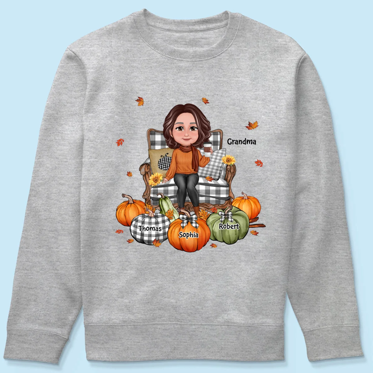 Grandma Sitting On Chair Pumpkins - Personalized Shirt - Gift For Grandma - Image 12