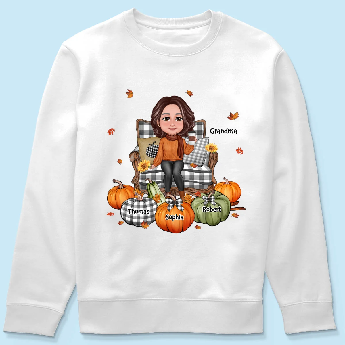 Grandma Sitting On Chair Pumpkins - Personalized Shirt - Gift For Grandma - Image 13