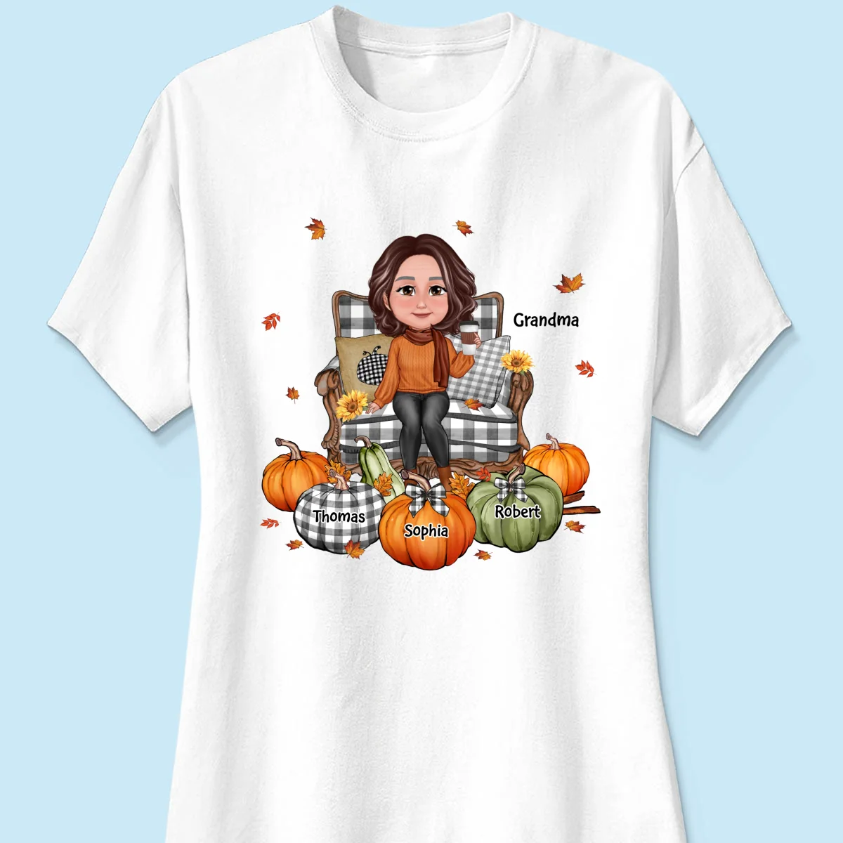 Grandma Sitting On Chair Pumpkins - Personalized Shirt - Gift For Grandma - Image 16