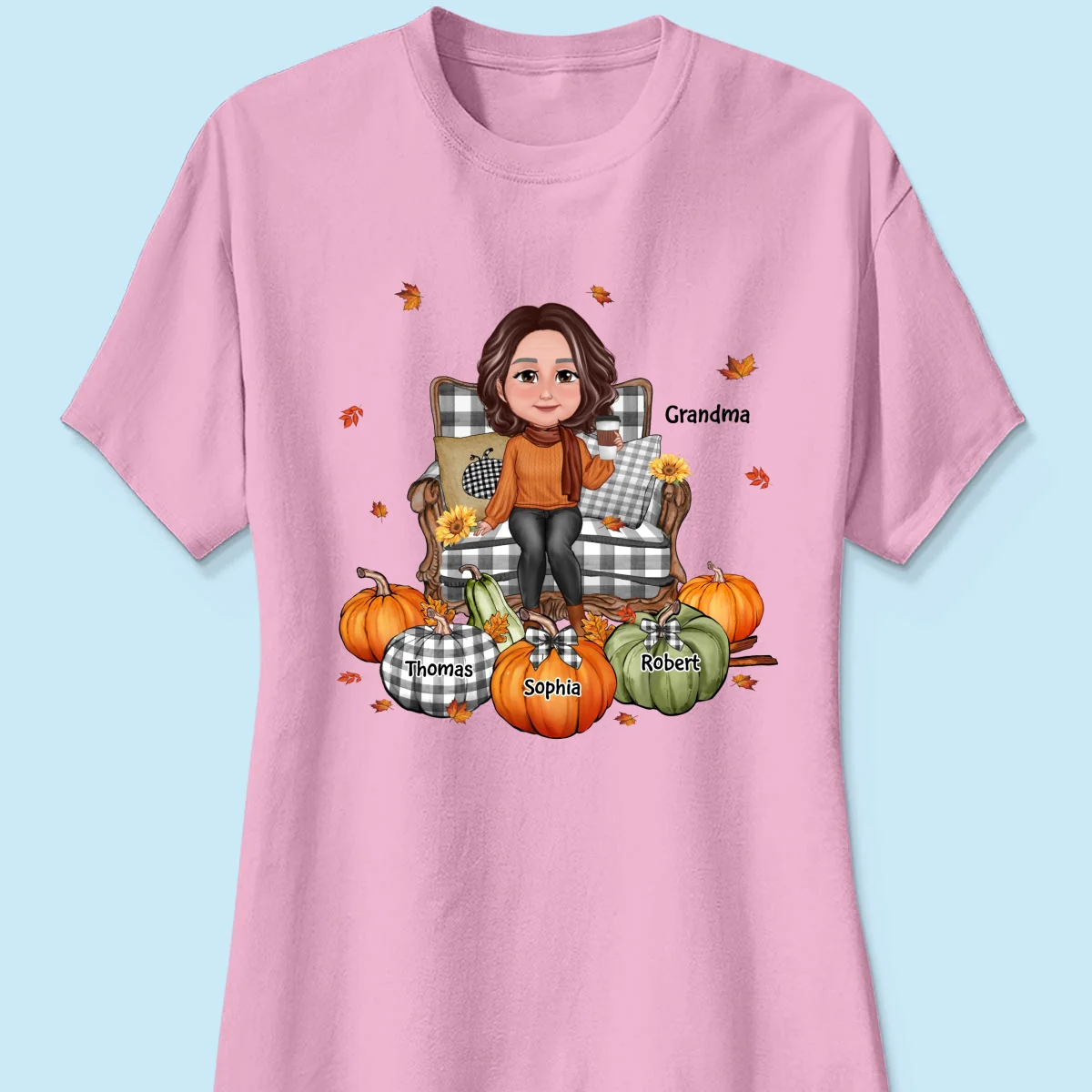 Grandma Sitting On Chair Pumpkins - Personalized Shirt - Gift For Grandma - Image 17