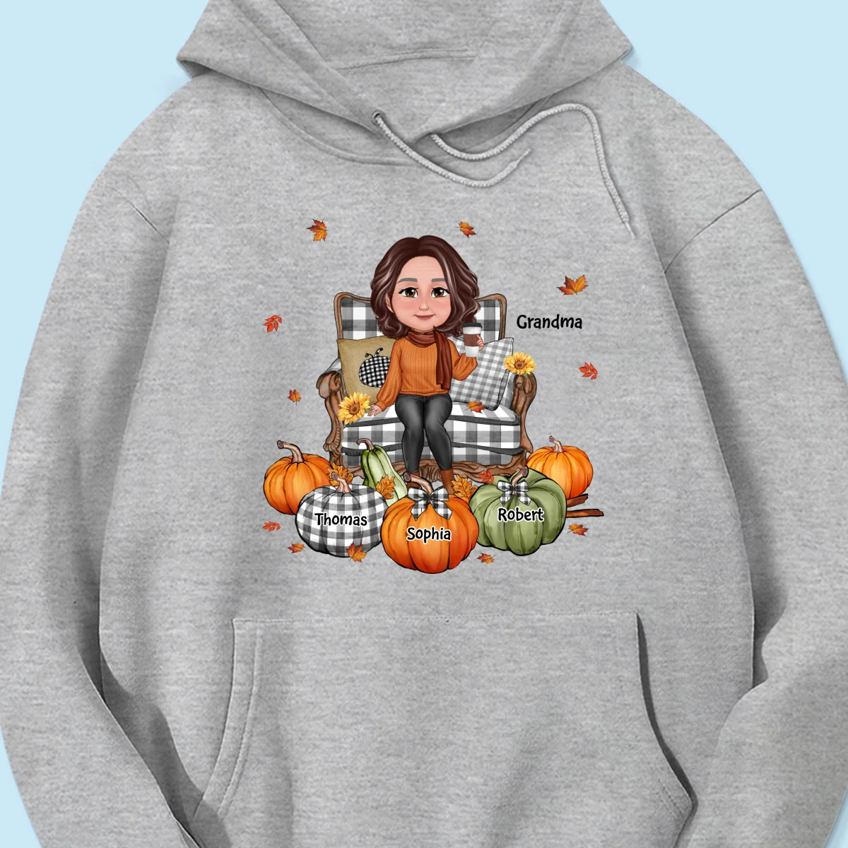 Grandma Sitting On Chair Pumpkins - Personalized Shirt - Gift For Grandma - Image 19