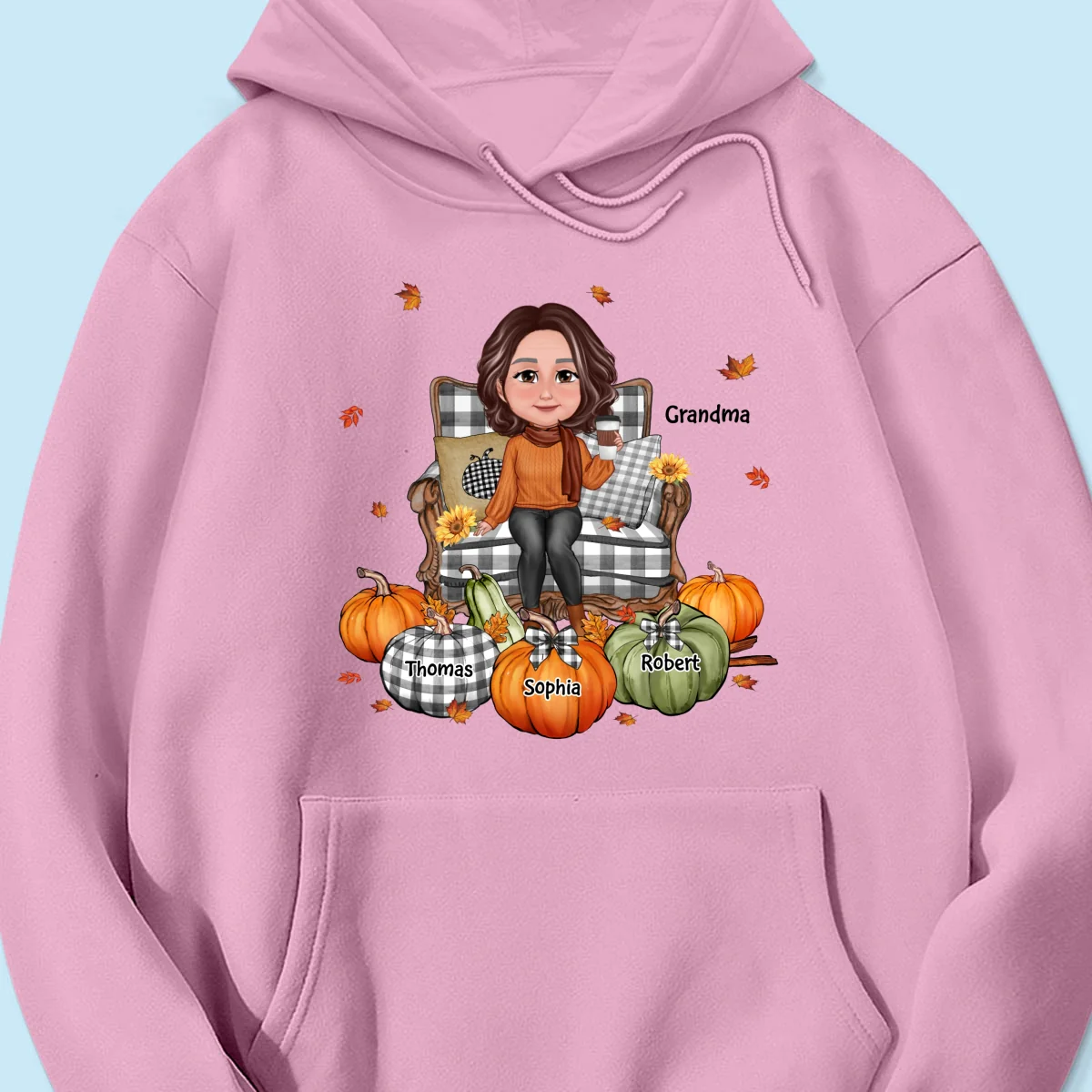 Grandma Sitting On Chair Pumpkins - Personalized Shirt - Gift For Grandma - Image 21