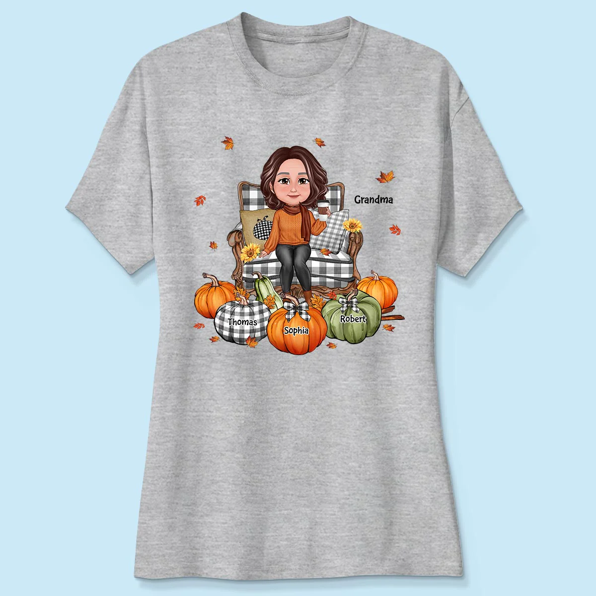 Grandma Sitting On Chair Pumpkins - Personalized Shirt - Gift For Grandma - Image 6