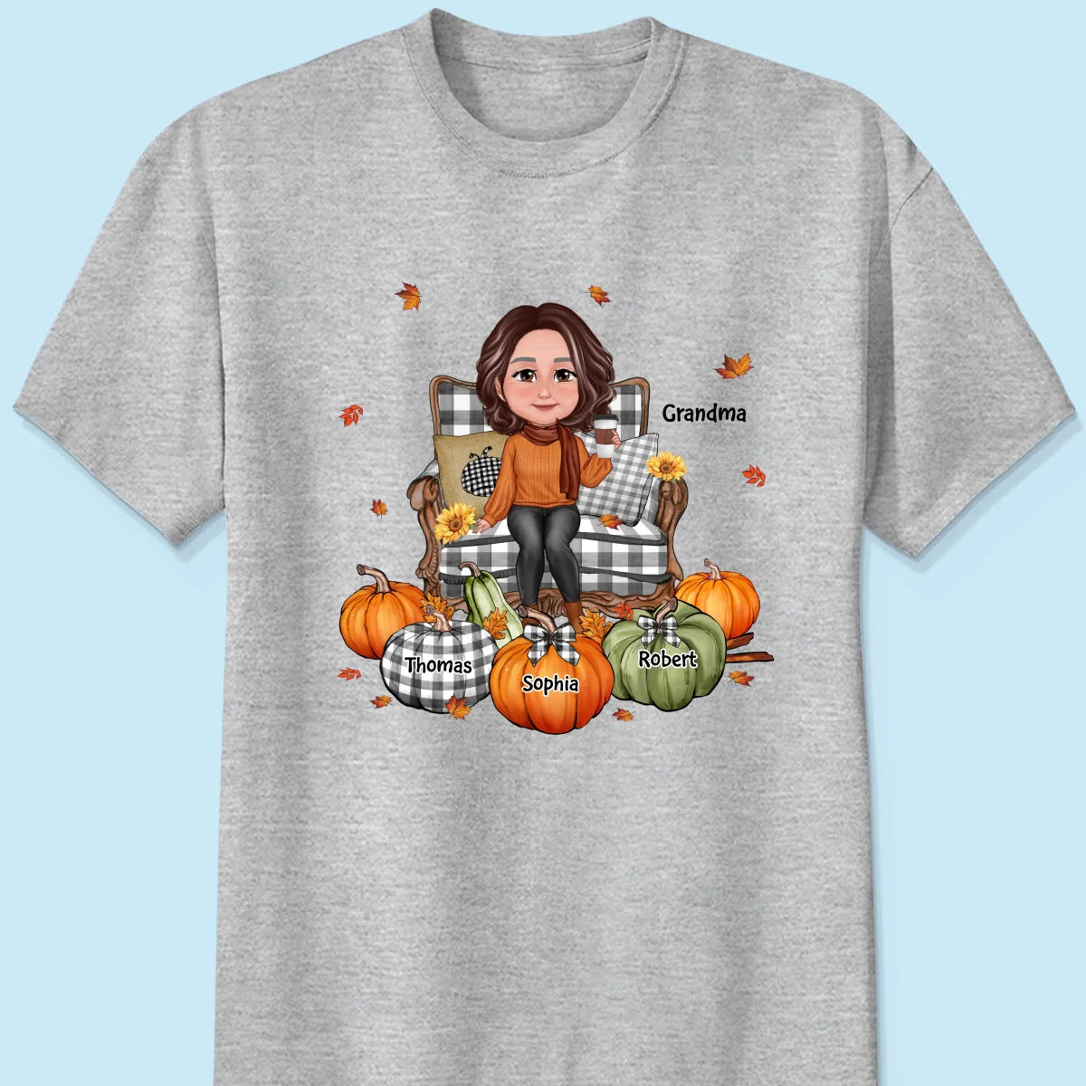 Grandma Sitting On Chair Pumpkins - Personalized Shirt - Gift For Grandma - Image 8