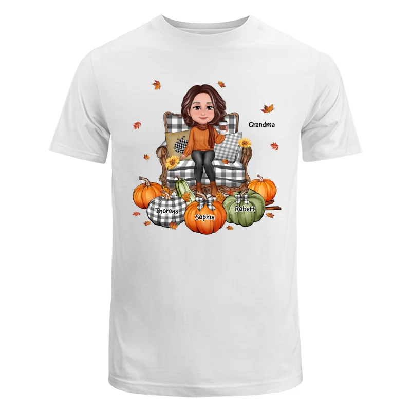 Grandma Sitting On Chair Pumpkins Personalized Shirt - Image 5