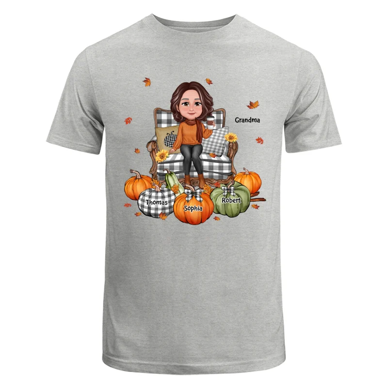 Grandma Sitting On Chair Pumpkins Personalized Shirt - Image 6